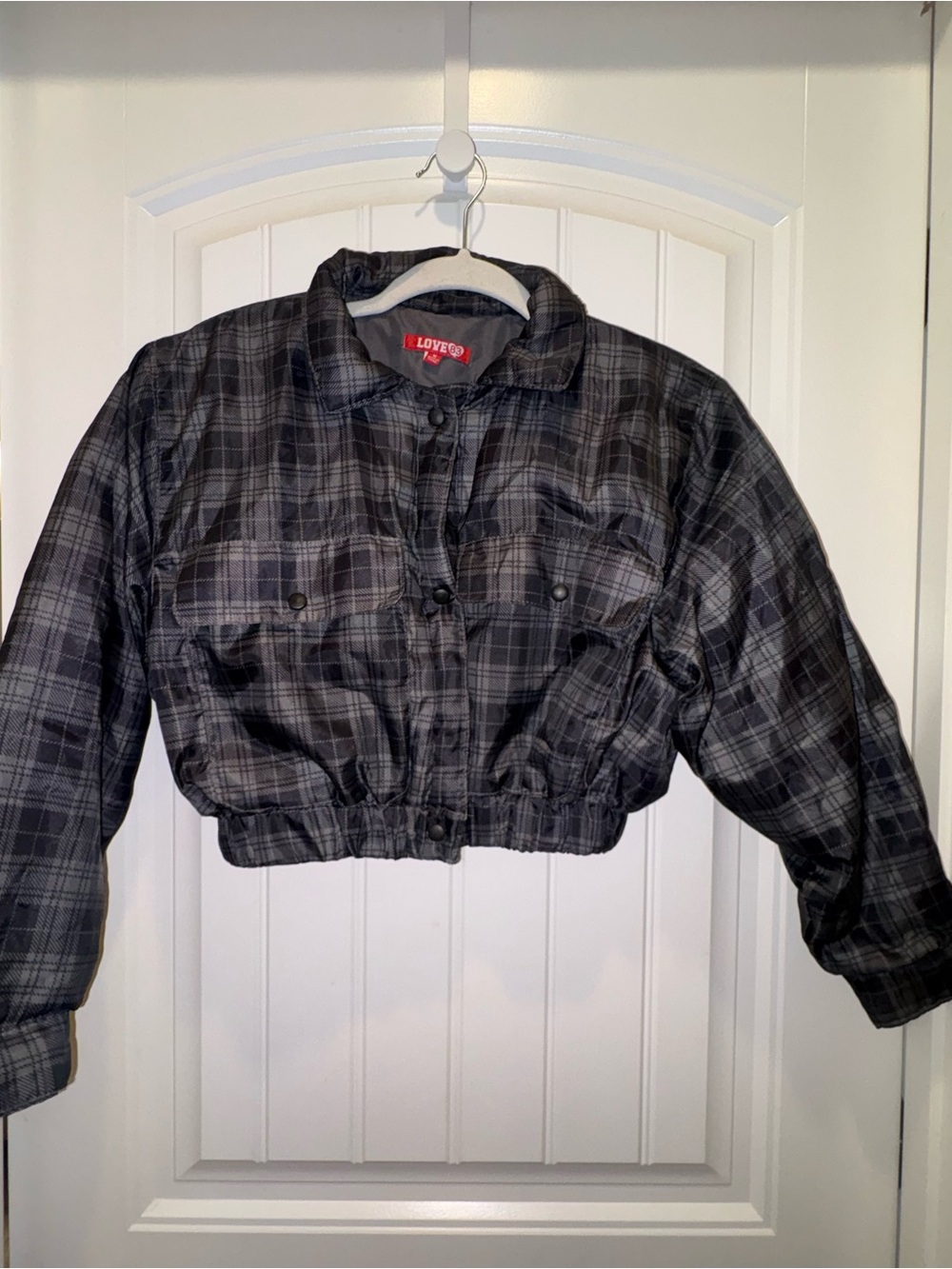 Love Black Plaid Cropped Bomber Jacket